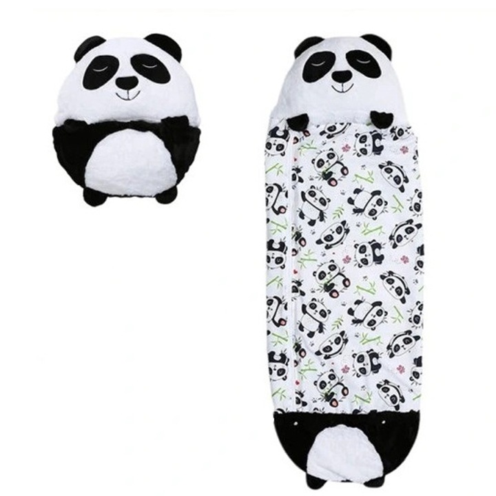 "Sac de dormit 2in1 model panda din plus pentru copii portabil si pliabil, XGETOP®160x60 cm"