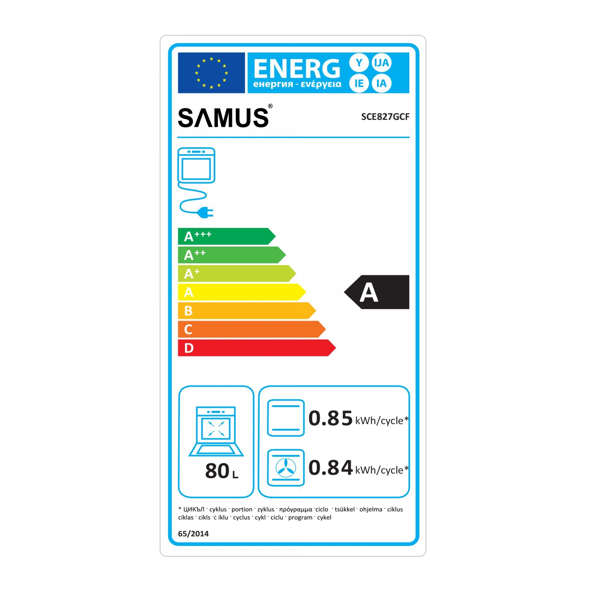 Cuptor incorabil Samus SCE827GCF, Capacitate 80 litri 7 functii