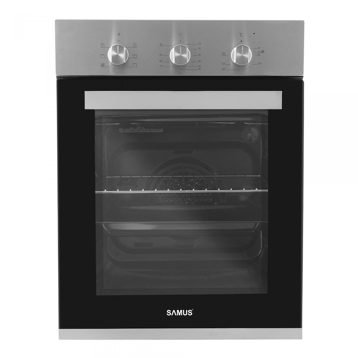 Фурна за вграждане Samus SC456GTXV, 43 л, 6 функции, ширина 45 см, 1900 W, механичен таймер, грил, вентилатор, енергиен клас А, неръждаема стомана