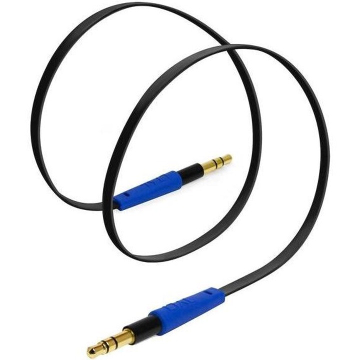 Tylt AUX audiokábel, Jack 3,5 mm - Jack 3,5 mm, 1 m fekete/kék
