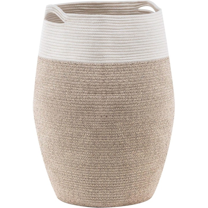 Плетена кошница за съхранение, KkvoGmle, памук, 39 x 49 x 65 см, бяло/бежово