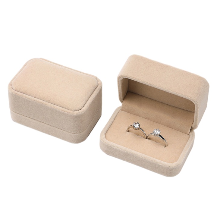 Cutie bijuterii din catifea, design dublu pentru inele, compacta