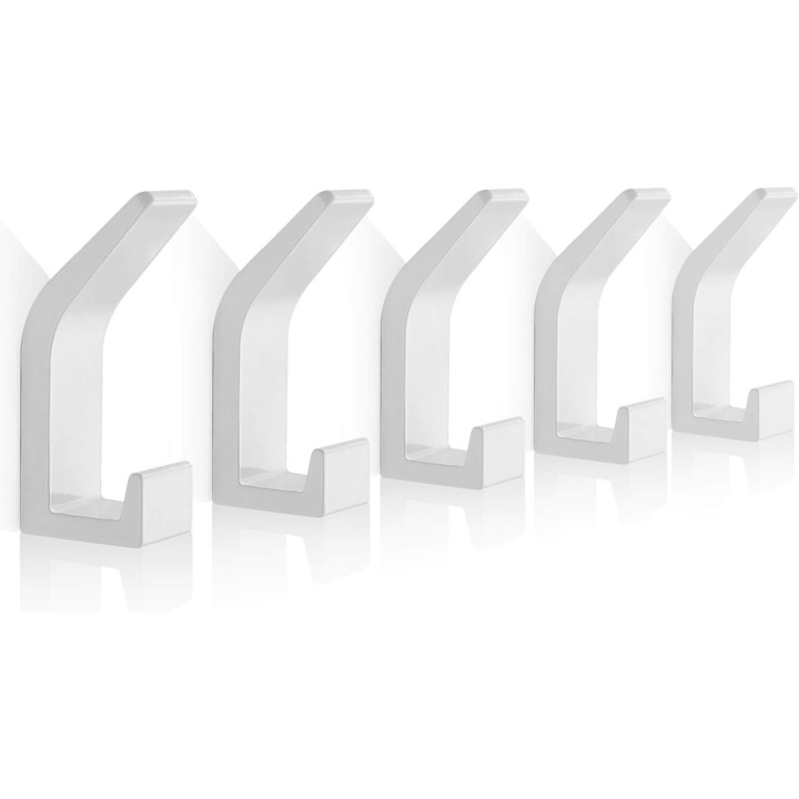 Елегантни стенни куки със скрити винтове, ефективни куки, спестяващи място за подреждане на стаята, издръжливи куки за дрехи, подходящи за гладки повърхности, високотехнологична залепваща лента за незабавен монтаж, 5 бр.