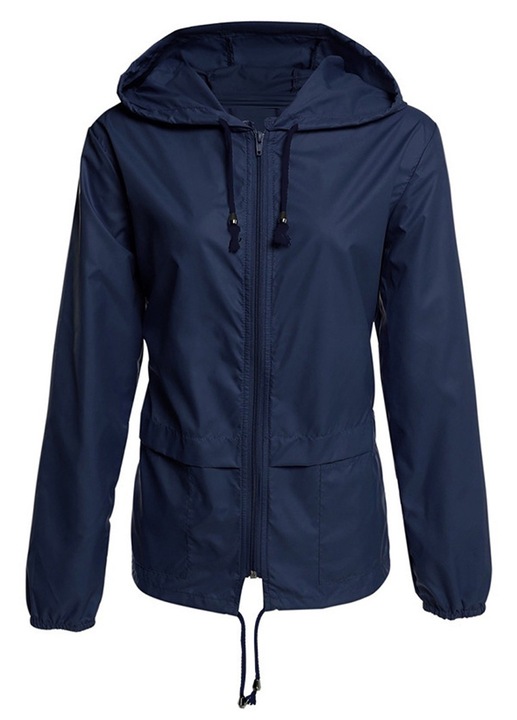 Esőkabát, QttvbTna, kapucnival, vízálló, hosszú ujjú, sötétkék