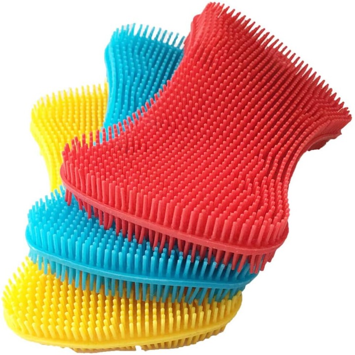 Burete din silicon pentru spalat vase, Cozevdnt, rosu, set de bureti pentru curatare