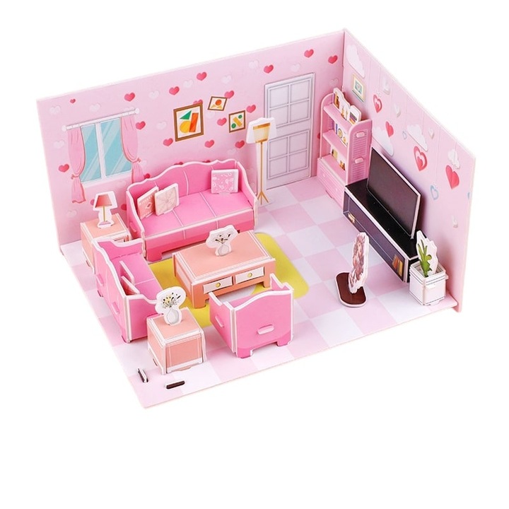 Комплект 3D изскачащи пъзели, розов, 28,5x21,2 см