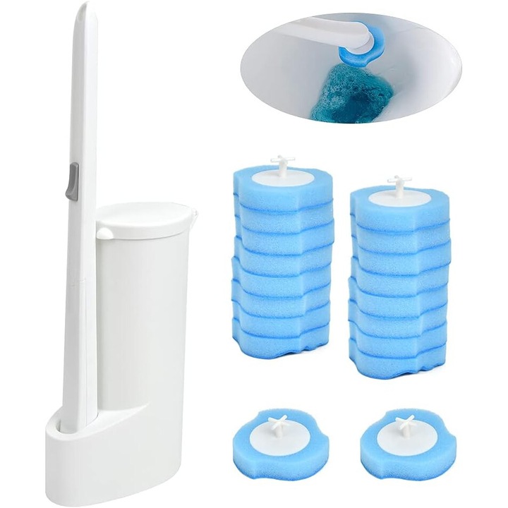 3 az 1-ben WC-kefe készlet, Enforose, 24 cserélhető fej, 360°-ban forgatható kefe, fehér, 24x14x7.8cm