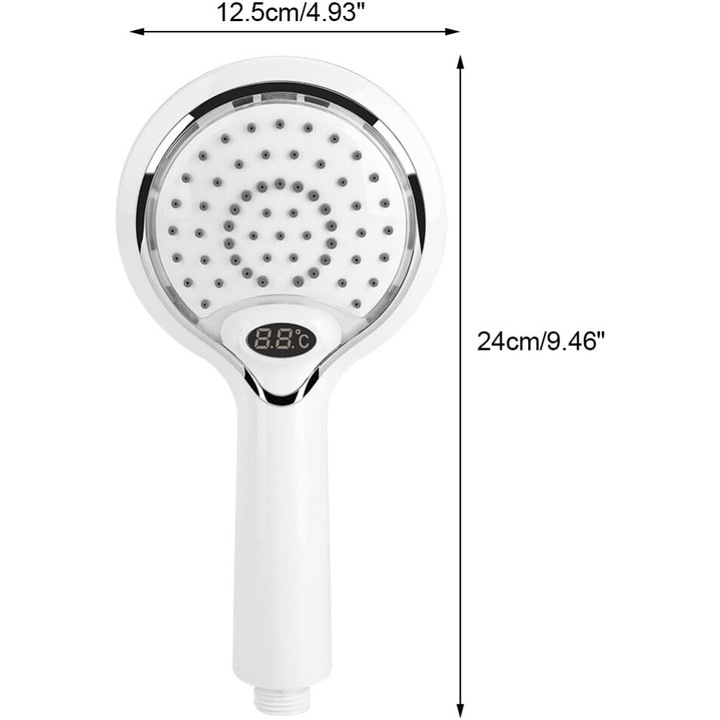Cap de dus cu LED, BGHYHYHI, control temperatura 3 culori, alb, 24x12.5cm