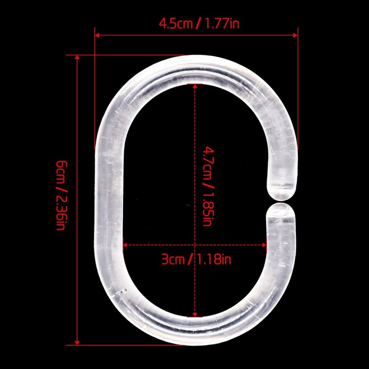 Set 24 carlige plastic pentru perdea de dus alb 6x4cm