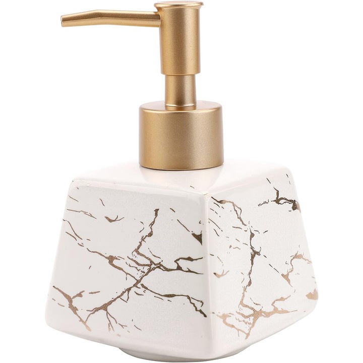 Kerámia szappanadagoló, elegáns design, arany márvány mintázat, fehér