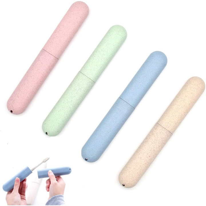 4 db-os fogkefe tároló doboz készlet, búzaszalma, hordozható, többszínű, 20x3cm