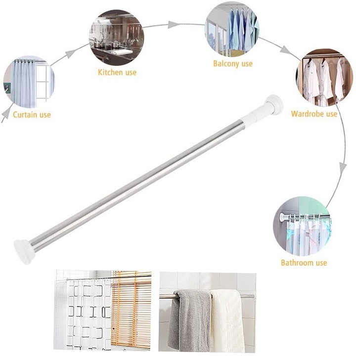 AMRNUGL Телескопичен прът от неръждаема стомана 50-80см за пердета, закачалка за дрехи, монтаж без пробиване
