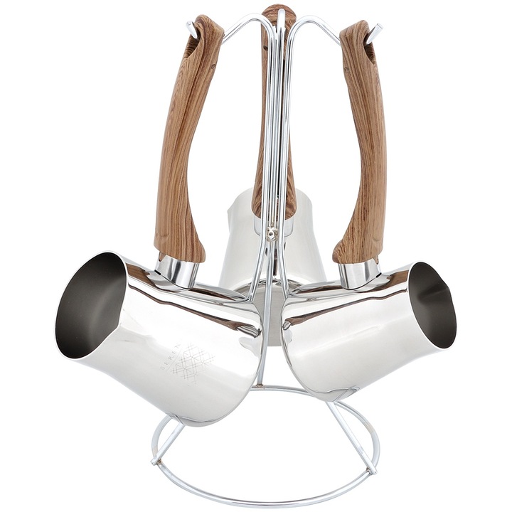 Set Ibric Cafea Turceasca Serenk, Otel Inoxidabil 18/10, Manere Bachelita, Suport Inclus