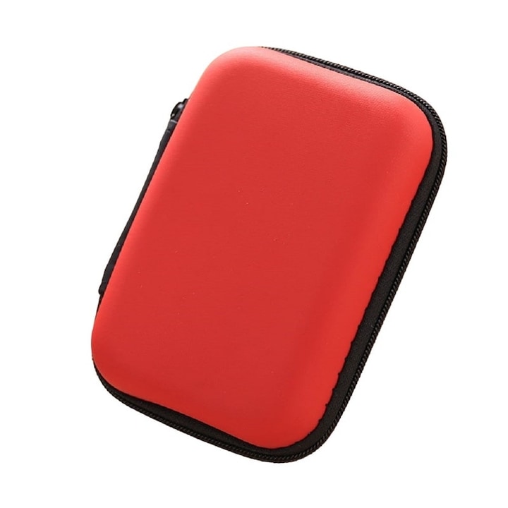 Husa de protectie pentru cabluri si casti, material EVA, rosu, 12x8.5x4cm