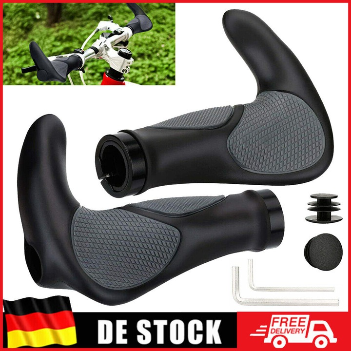 Mansoane bicicleta HERUSI, cauciuc si aluminiu, ergonomic, 140mm, negru, 22mm