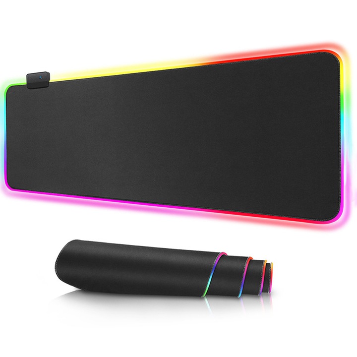 Mousepad RGB XXL Zeaicos, iluminat, 800x300mm, negru, suprafata antiderapanta