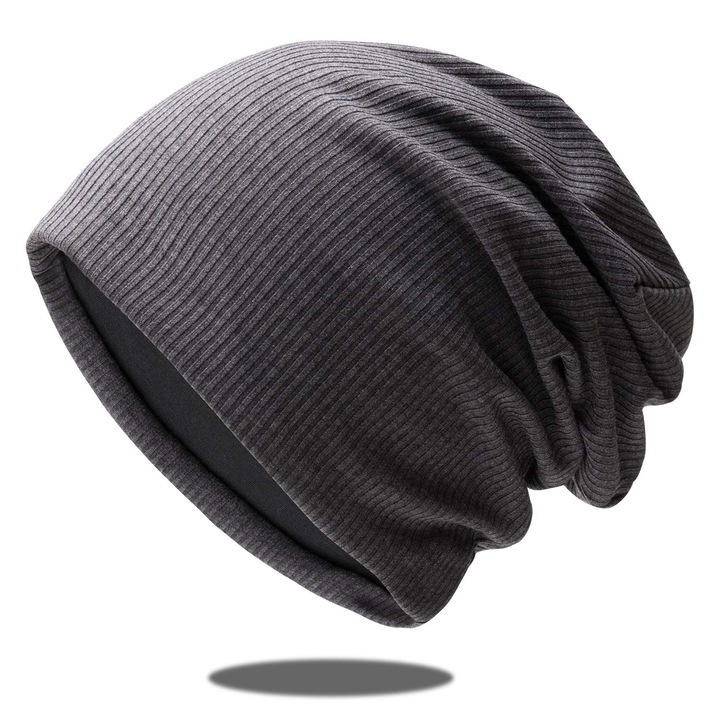 Caciula tip beanie, unisex, bumbac si poliester, gri, 28x27cm
