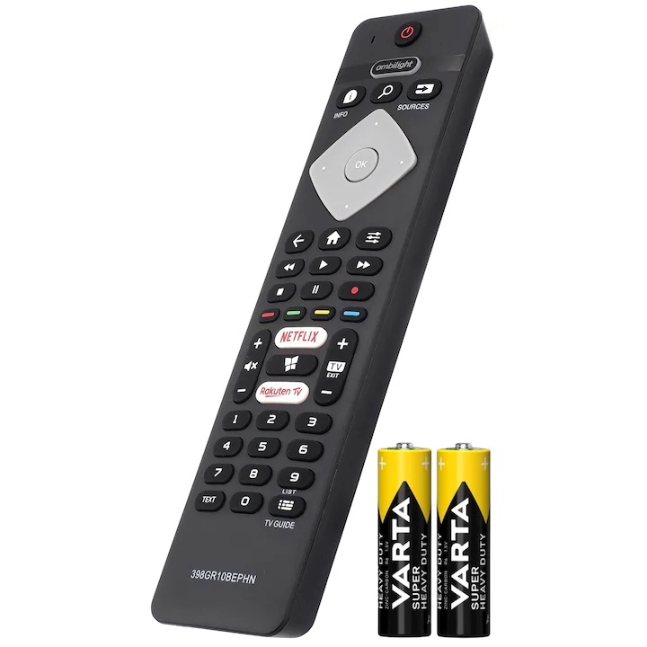 Дистанционно управление за телевизор GSC ®, съвместимо с Philips smart, 398GR10BEPHN, черно, включени батерии