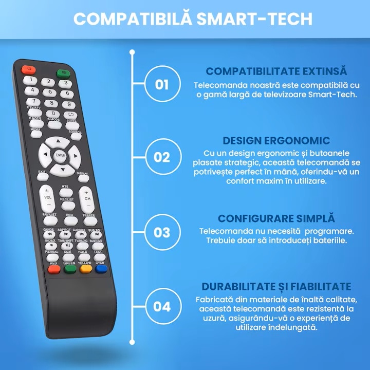 Telecomanda TV GSC ®636 Compatibila Smart Tech, seriile LE-2219, 2419D ...