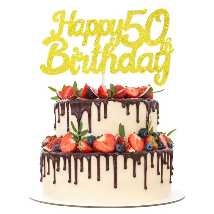 Set 4 Topper Tort Aniversar 50 Ani, Carton 100g, Auriu, 16x22cm