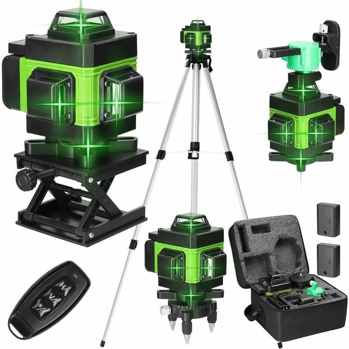 Nivela laser Tovbmup, 4D, 16 linii, verde, cu trepied reglabil 1.5M