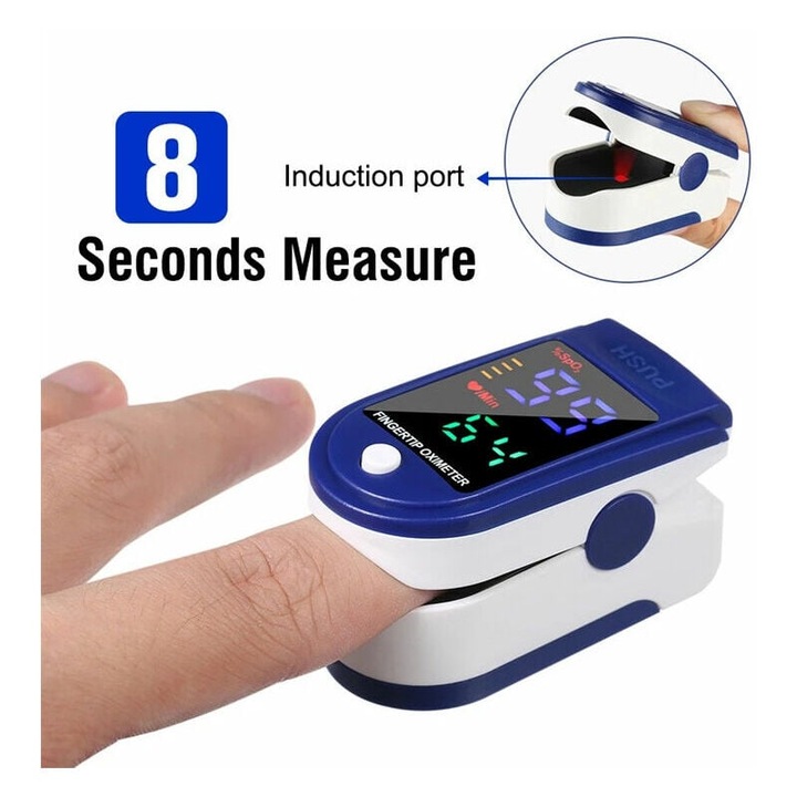 Pulsometru de deget, AMRINUGL cu display LED, alb/albastru