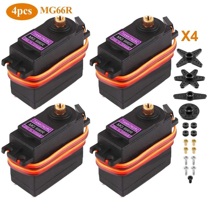 Комплект 4 серво мотора MG996R, Mmgoqqt, метал, 12кг.cm, 6-7.2V, 40.8x20.1x38mm