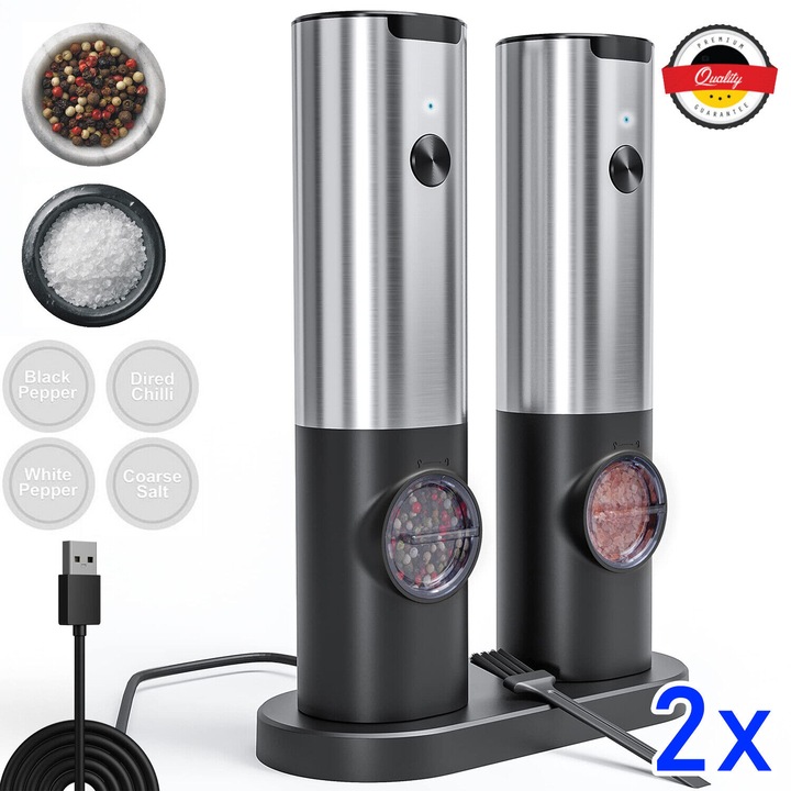 2 db elektromos fűszerdaráló készlet, USB-ről tölthető, többszínű