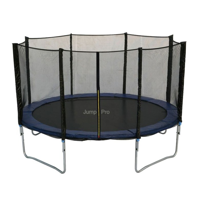 Trambulina de gradina, pentru copii Jump Pro 4,57 m (15 FT) albastra, Cu plasa de protectie, Accesorizata cu scara de acces, Fabricata din otel