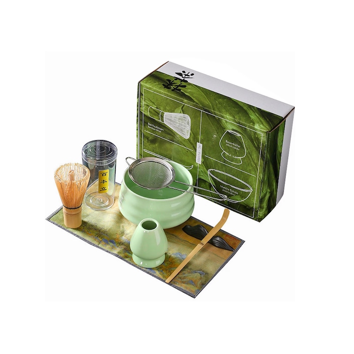 Сервиз за чай Matcha, бамбук/керамика, 7 части, зелен
