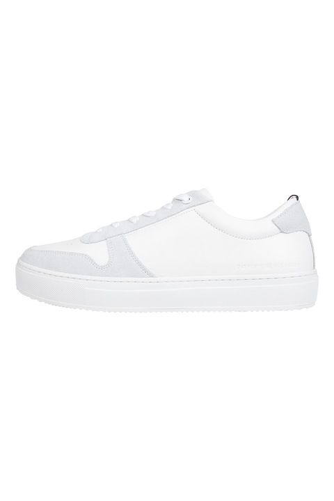 Tommy Hilfiger, Pantofi sport de piele cu garnituri de piele intoarsa, Alb/Gri deschis