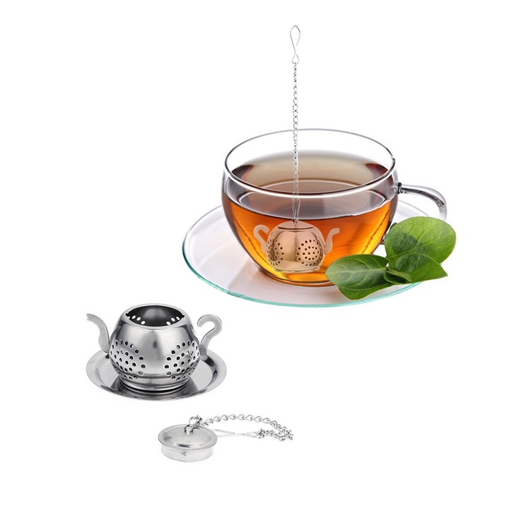 Infuzor de Ceai KkvoGmle, Design Teapot, Otel Inoxidabil, Mesh Fin, Lant cu Carlig, Usor de Curatat