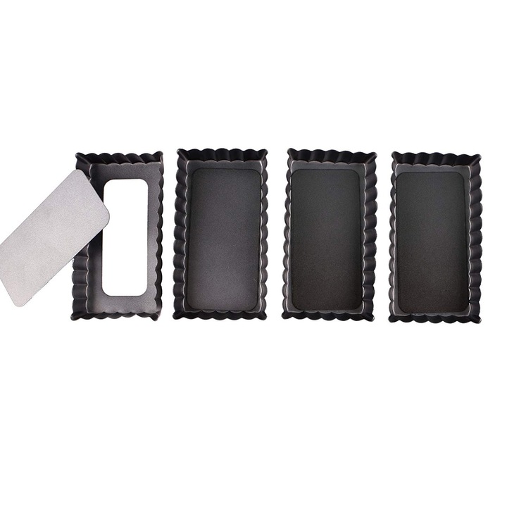 4 db-os tortaforma készlet, 4,5 hüvelyk, szénacél, fekete