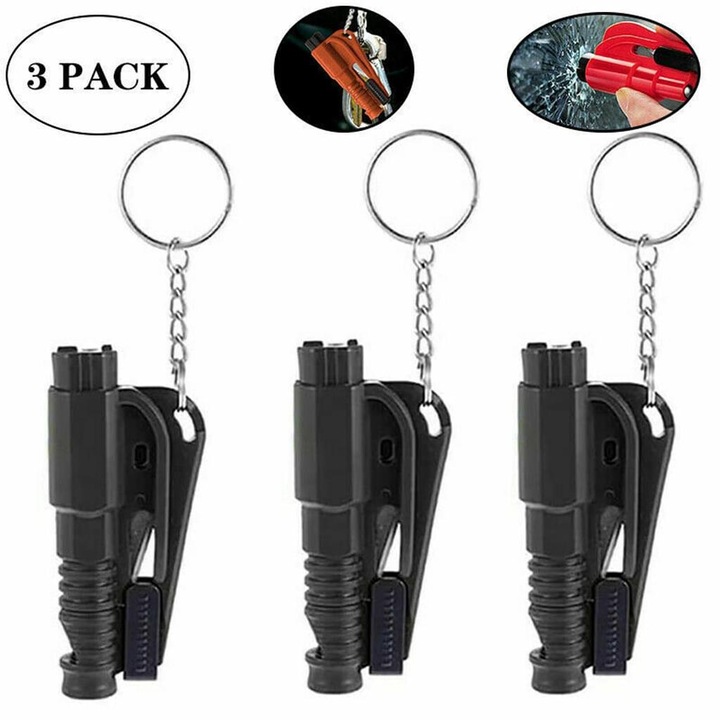 Instrument de supravietuire de urgenta Enforose, set 3 bucati, design compact, spargator de geamuri, taietor centura, negru