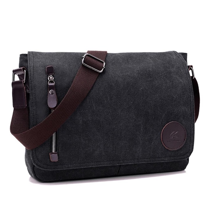 Uniszex válltáska, Longziming, fehér vászon, 34x8x26cm, tépőzárral és cipzárral