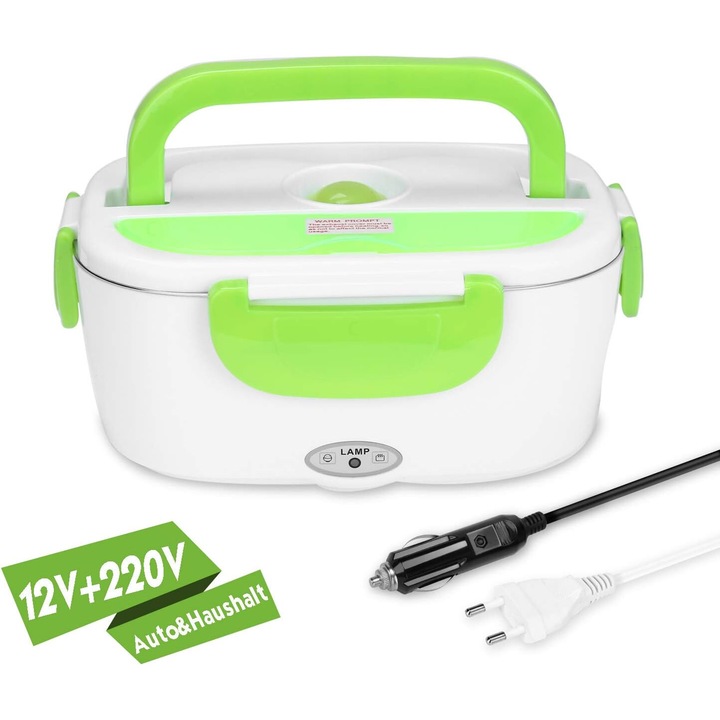 Електрическа кутия за храна 2 в 1 AMRINUGL, 1.2 л, за кола и за дома, с капак и прибори, лесна за почистване