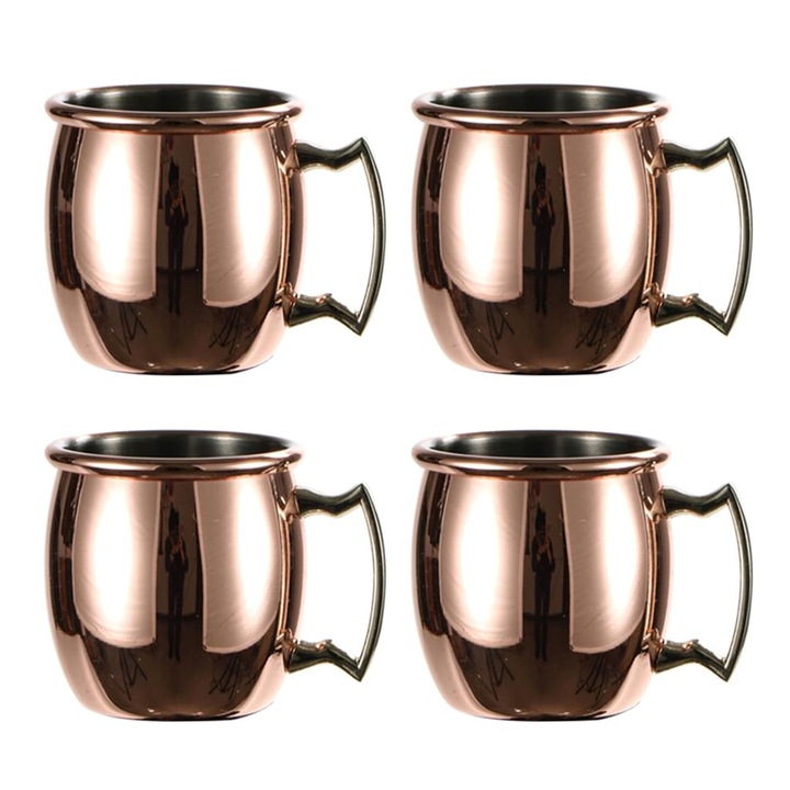 Set 4 bucati, Cani cu aspect cupru din otel inoxidabil 304, realizate manual, rezistente si ideale pentru bauturi reci, Cupru, 4 x 60 ml