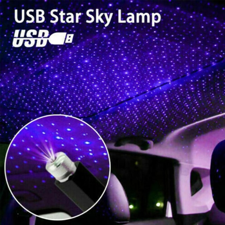 USB forgatható csillagprojektor lámpa, autó belső és otthoni dekoráció, hangulatvilágítás, fehér
