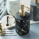 Set 4 Accesorii Baie, Cozevdnt, Ceramica, Dispenser Sapun, Suport Periute, Sapuniera, Negru/Auriu