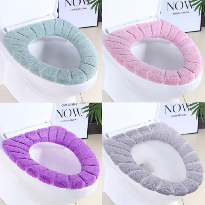 Комплект от 4 меки калъфа за тоалетна чиния, Longziming, коралов кадифе, многоцветен, 30 см