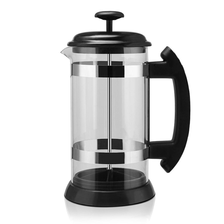 Aparat de cafea artizanal, ecran de filtru de inalta calitate asigura o aroma maxima, pahar din sticla borosilicata pentru control precis, sita metalica rezistenta la rugina, 1 litru
