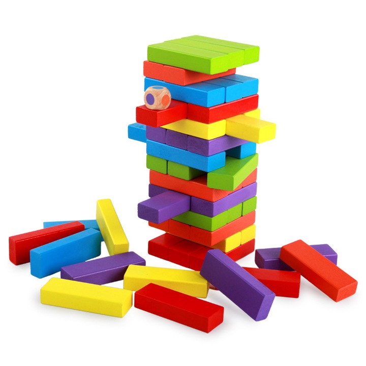 Set cub din lemn cu 51 blocuri colorate 28.5x8x8cm
