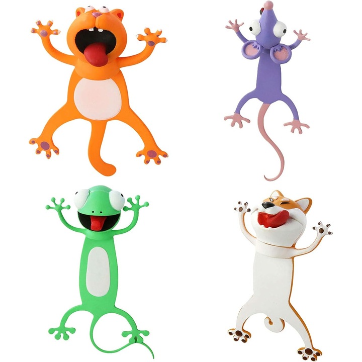 Set 4 semne de carte 3D, model animale, multicolor