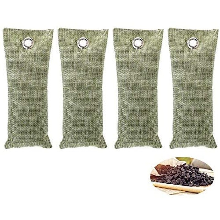 Торбички за пречистване на въздуха с бамбуков въглен, Enforose, комплект от 4 броя, светлозелени, за многократна употреба, абсорбиращи влага и миризми