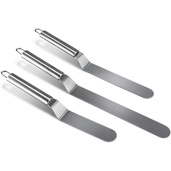 Set de spatule pentru decorat prajituri, Enforose, inox, 3 bucati, usor de curatat, design ergonomic