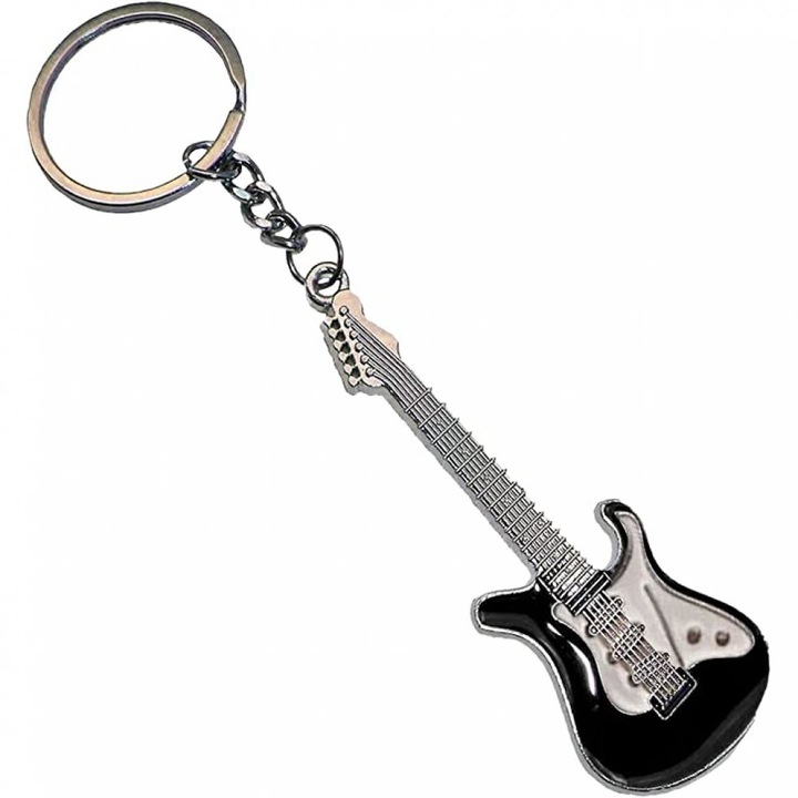 Gitár kulcstartó, Jormftte, részletgazdag kivitel, fém, fekete/fehér