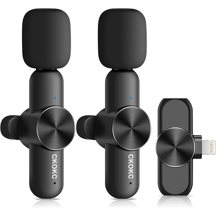 Dupla vezeték nélküli mikrofon iPhone-hoz, iPad-hez, professzionális vezeték nélküli Lavalier mikrofon videofelvételhez, hajtókás mikrofon interjúhoz, YouTube prezentációhoz, vloghoz, Facebook Live közvetítéshez.