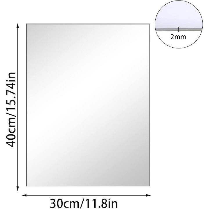 Огледало без рамка, Самозалепващо, Стъкло, 40 х 30 см