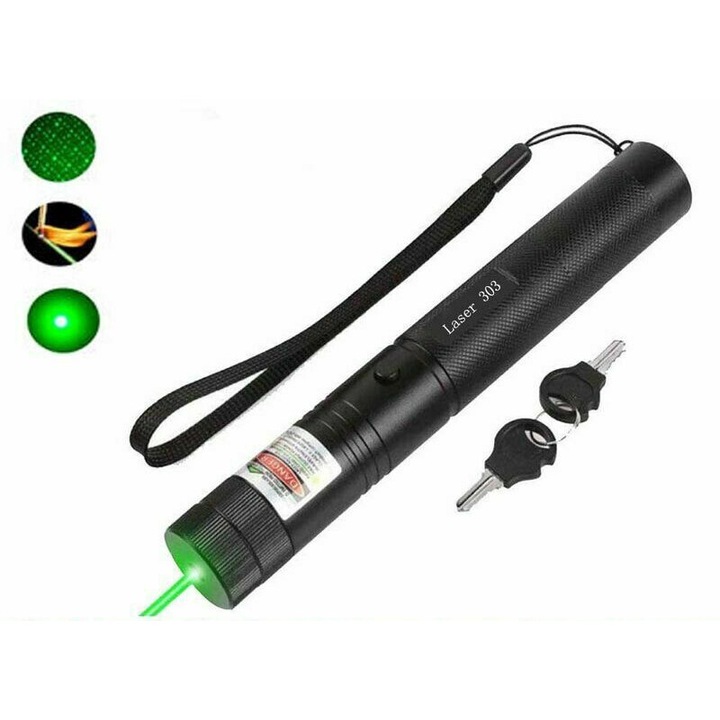 Lanterna cu laser verde, 200mw, 405nm, aluminiu, negru, 100-500m