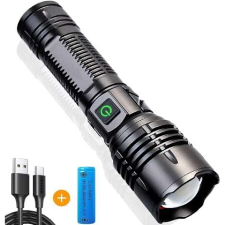 LED фенер Jormftte, 15000 лумена, USB презареждаем, 5 режима, за къмпинг и спешни случаи